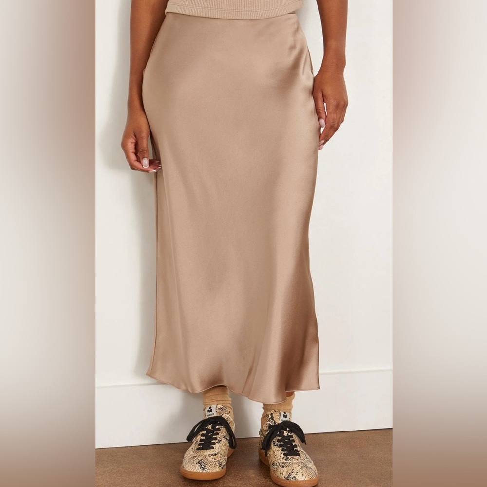 Elegant Tan Satin Skirt